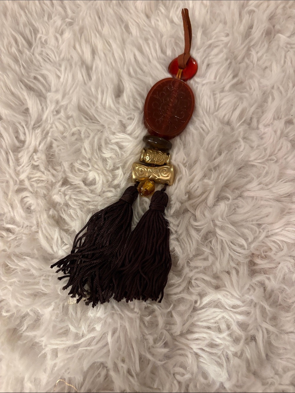 Brown Tassel Keychain with Amber & Gold Accents